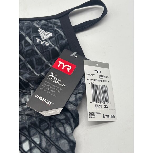 TYR GIRLS’ DIAMONDFIT SWIMSUIT, SIZE 22 , Titanium - Picture 7 of 11